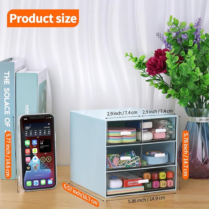 Desk Organizer with 5 Drawers, Rectangular Office Stationery Supplies Desktop - Image 3