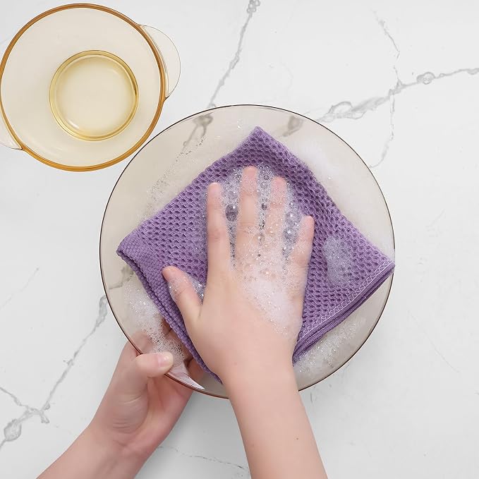 Homaxy 100% Cotton Waffle Weave Kitchen Dish Cloths 6-Pack, Lavender | 12 x 12 - Image 4