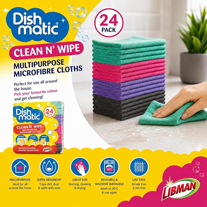 Dishmatic Clean N' Wipe Multipurpose Microfiber Cleaning Cloths, 24 Pack - Image 2