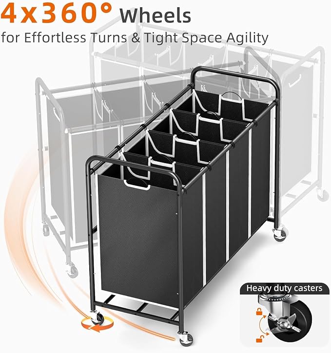 ROMOON Laundry Hamper Sorter Cart, 4-Section Organizer - Image 5