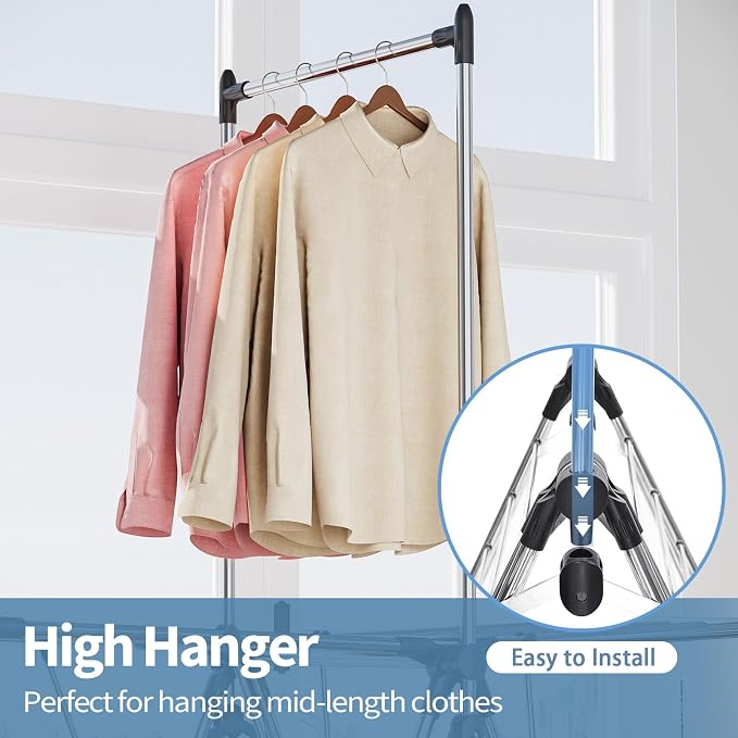 Clothes Drying Rack with High Hanger, 3-Level Drying Racks | Foldable Laundry - Image 5