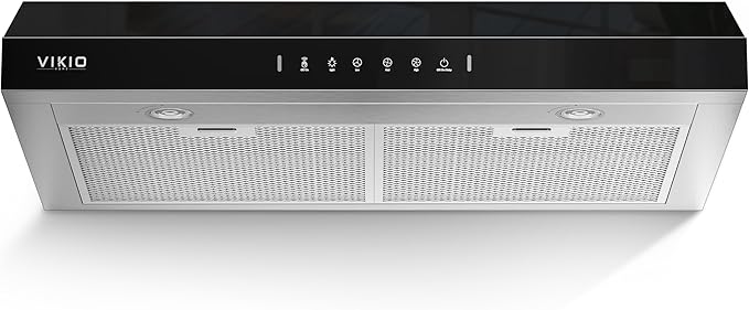 Under Cabinet Range Hood 30 Inch, 900 CFM Dual Centrifugal Motor, 3-Speed Ducted Kitchen Vent, Reusable Filters, Stainless Steel Kitchen Hood with LED Lights, Low Noise, Glass Black