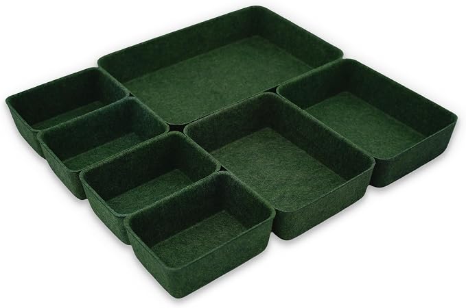 7-Piece Felt Drawer Organizer Bins, Dividers Tray Set, Forest Green - Image 5