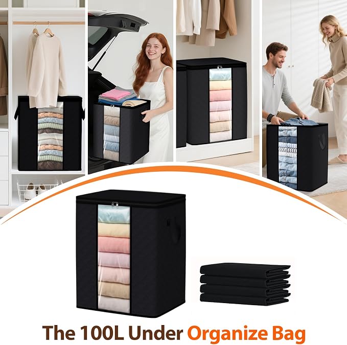 SpaceWhisper 4 Pack 100L Clothes Storage, Foldable Storage Bags, - Image 6