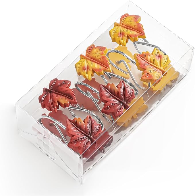 Red Plant Leaf Shower Curtain Hooks, Eucalyptus Bathroom Decor, Metal Rustproof - Image 2