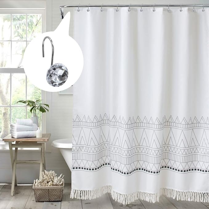 White Diamond Crystal Bling Shower Curtain Hooks Rings - Image 2