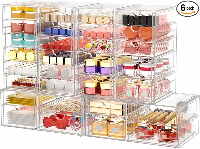6-Pack 30-Drawer Acrylic Storage & Makeup Organizer by shoeboxesanddeskorganizers