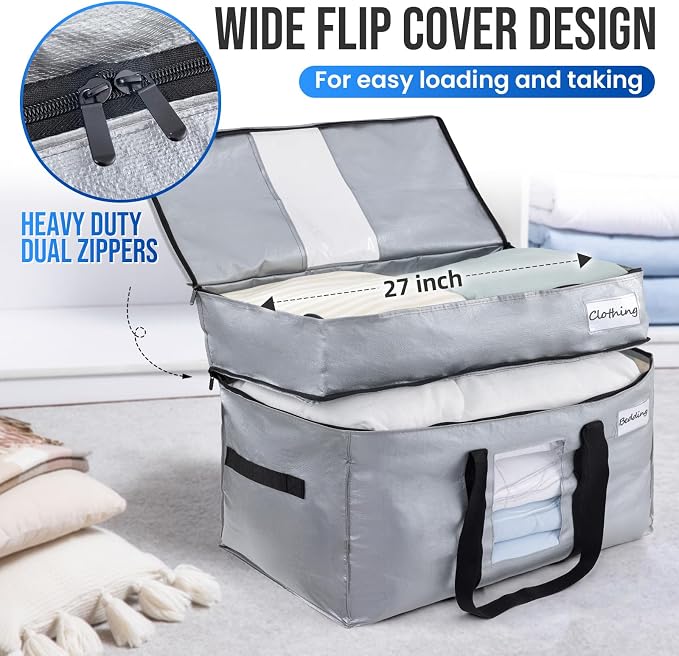 TAILI 2 Tier Moving Bags, 4 Pack Silver Storage Bags - Image 2