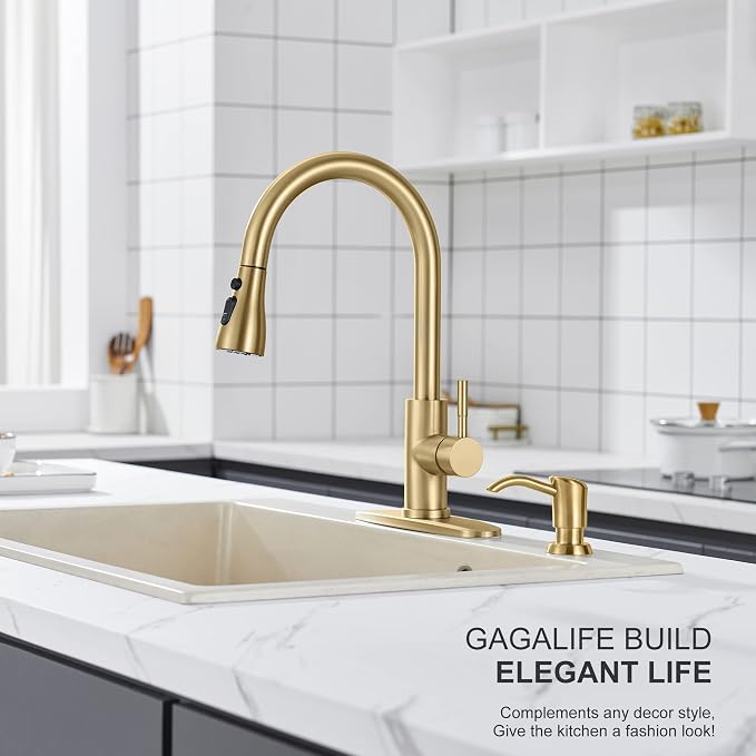 GAGALIFE Dish Soap Dispenser for Kitchen Sink, 17 oz Bottle, Brushed Gold | - Image 3