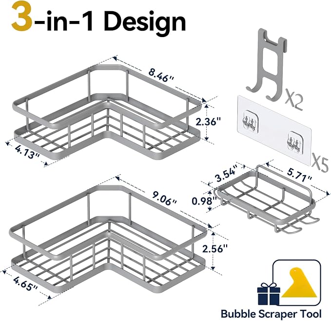 YASONIC Corner Shower Caddy Adhesive, 100% Rustproof Shower Organizer - Image 2