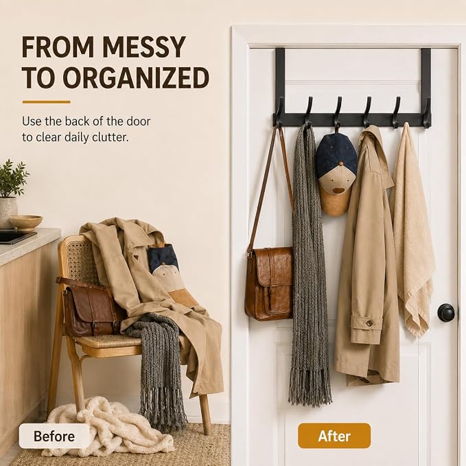 Peasulin Over The Door Hooks, 2 Pack Black Door Hanger Rack | - Image 8
