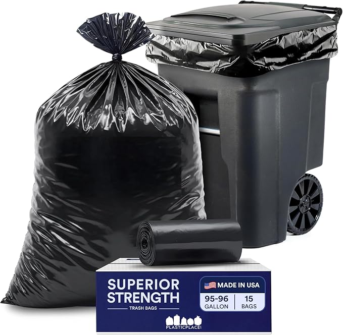 Plasticplace 95-96 Gallon Heavy Duty Black Trash Bags by Plasticplace
