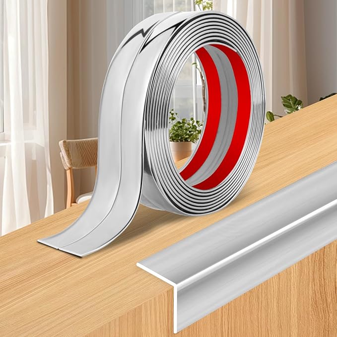 Wall Corner Protector Moulding Trim Peel and Stick Wall Corner Guards Trim Flexible Self Adhesive Edge Protector Moulding, 0.8 in x 10 Ft, Silver