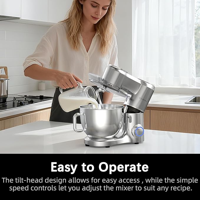 Stand Mixer, 9-Quart Stainless Steel Bowl, 660W Professional Power, Multiple Speed Options, Sturdy Design, Easy to Clean, Lifetime Support, SM-1550(Silver)