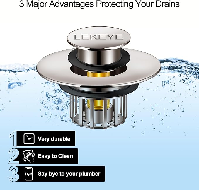 LEKEYE Tub Stopper | Shower Drain Hair Catcher | Pop-up Drain Stopper - Image 6