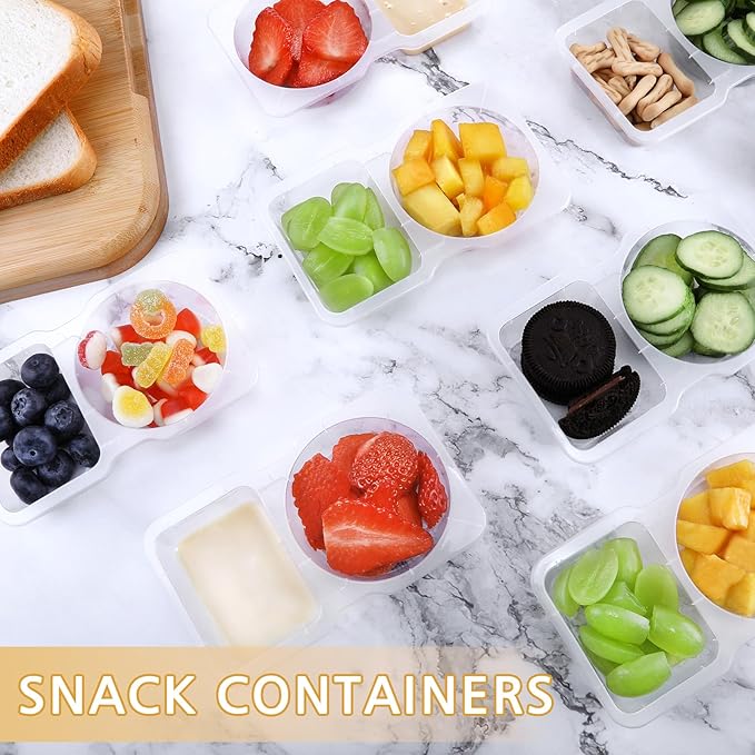 40 Sets Reusable Snack Containers With Lids, Double Compartment Snack Pack Containers, Portion Control, Meal Prep, Ideal For On-The-Go Mini Sauce Boxes & Lunchable Snack Packs For Kids