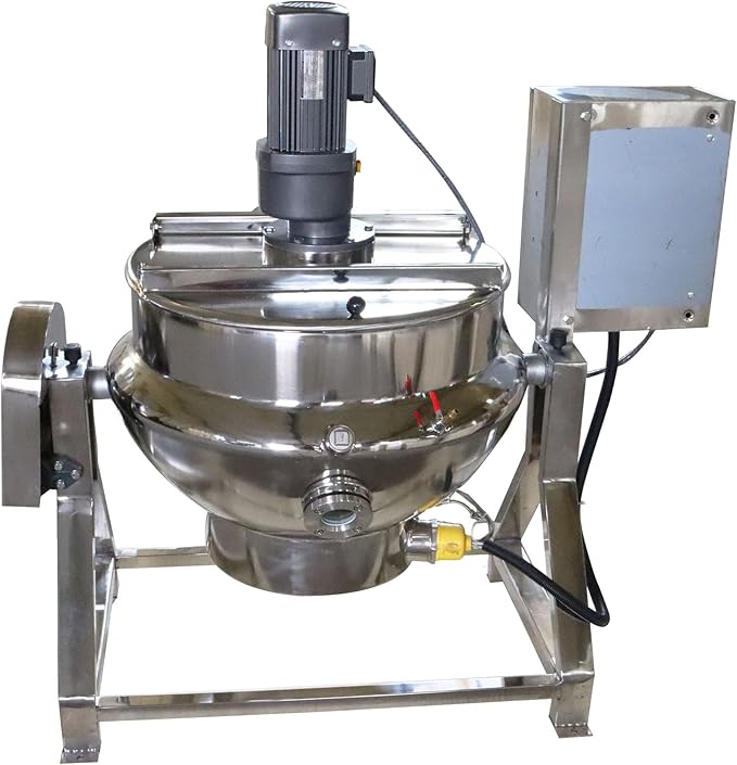 Commercial Cooking Pot Electric Jacketed Kettle with Stirrer Stainless Steel Tiltable Jacketed with Mixer 13.2 Gallon Capacity for Soup Chili Sauce Beverage Jam Porridge 220V