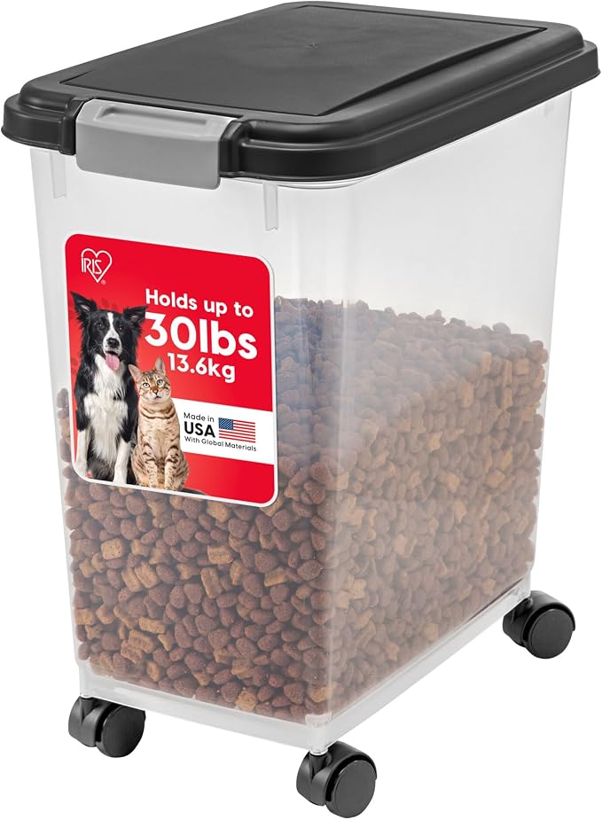 IRIS USA Dog Food Storage Container, 30 lb Capacity, Wheels | Airtight seal by IRISUSA