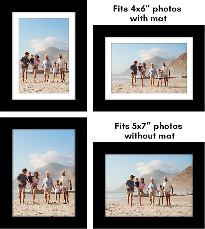 Americanflat 5x7 Picture Frame with Polished Plexiglass - Set of 5 - Use as 4x6 Frame with Mat or Display 5x7 Photo Without Mat - Galleria Collection - Picture Frames for Tabletop and Wall - Black