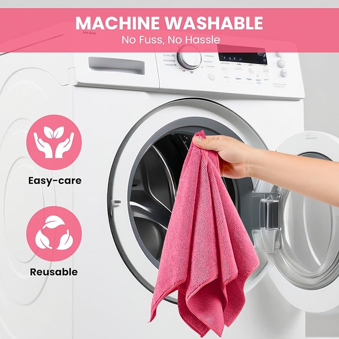 SIFANGKE Microfiber Cleaning Cloth, 12 Pack HotPink Cleaning Rags - Image 7