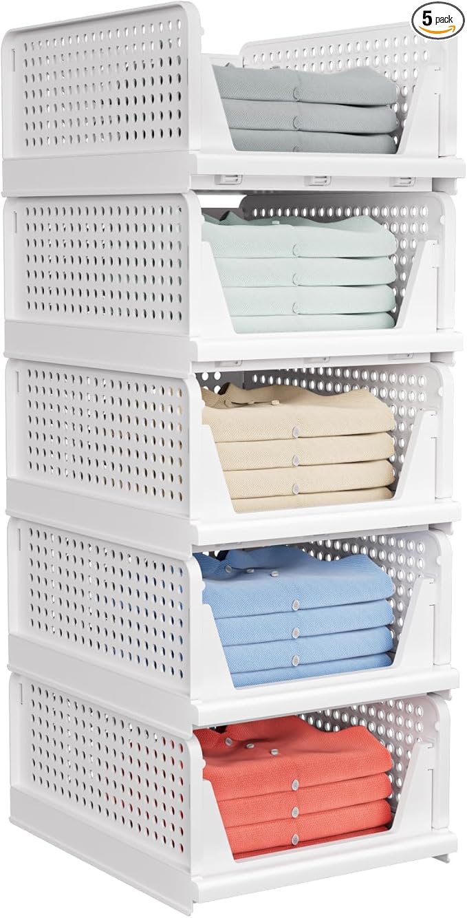 caktraie 5 Pack Stackable Closet Storage Basket by shoeboxesanddeskorganizers