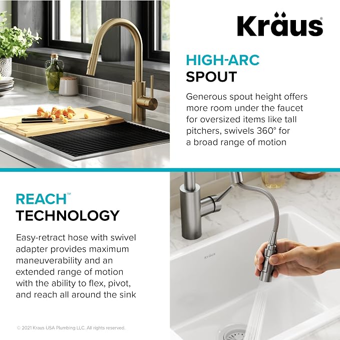 KRAUS Champagne Bronze Pull Down Kitchen Faucet KPF-2620SFACB | QuickDock top - Image 11