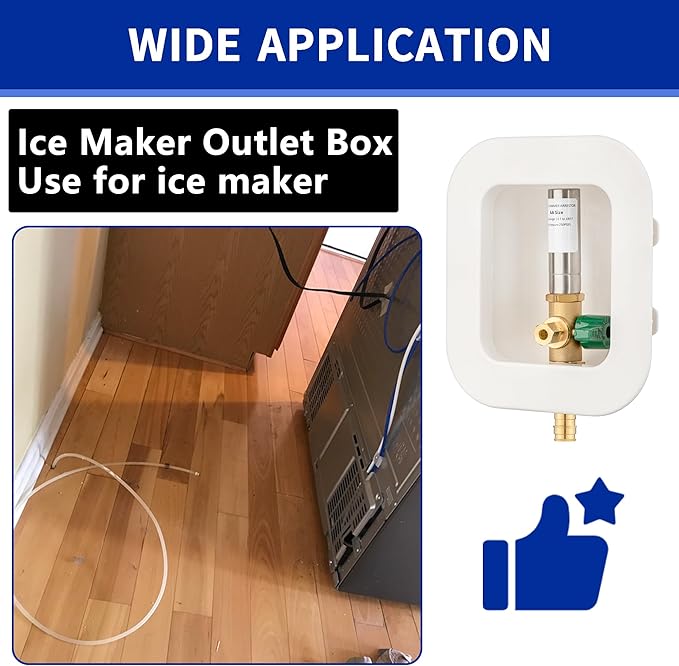 (1 Pack) Lidertik 1/2 inch Expansion PEX-A Pre-Assembled Ice Maker Outlet Box Valve 1/4 inch Recessed Refrigerator Water Line with Shut Off Valve and Stainless Steel Water Hammer Arrestor ZBQH-631-LK