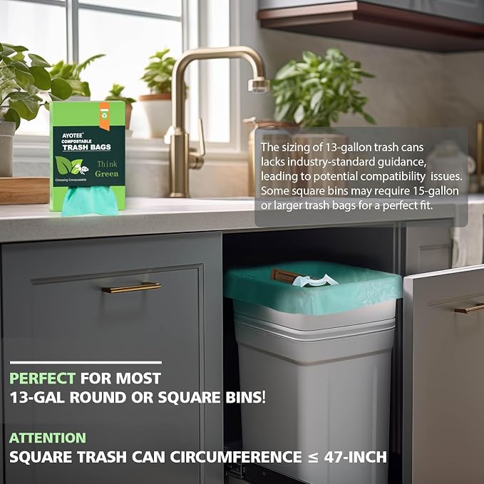 Compostable Trash Bags，AYOTEE 13-15 Gallon Tall Kitchen Garbage Bags | Heavy - Image 2