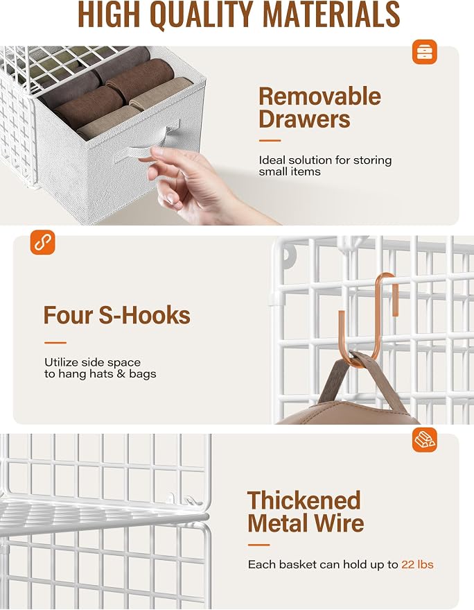 Closet Hanging Organizer with Drawers, 6 Tier Metal Closet Organizers and - Image 3