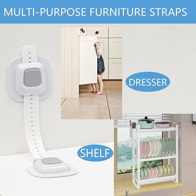 YEYA Upgraded No Drill Anti tip Furniture Wall Anchors Straps for Baby proofing with Strong 3M Adhesive Backing (4 Pack)