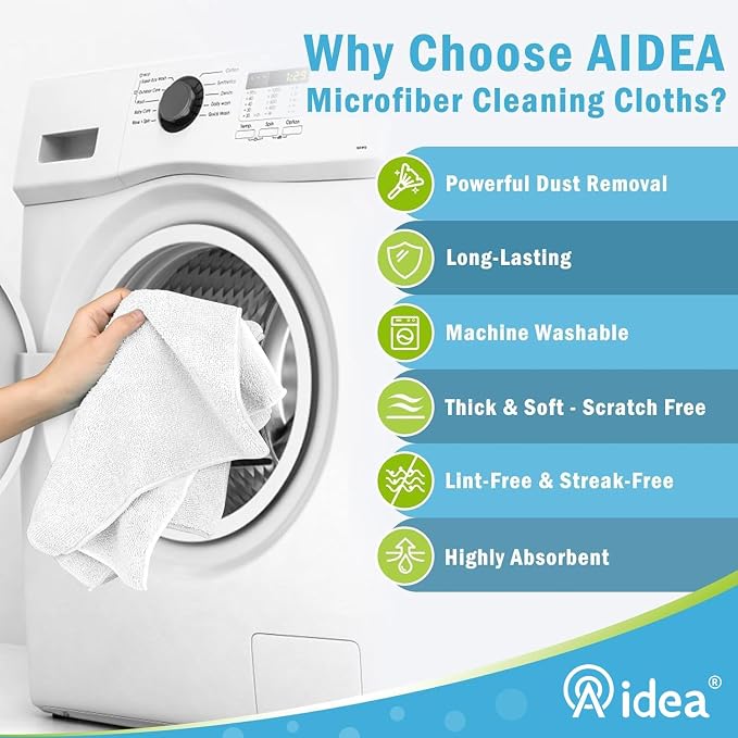AIDEA White Microfiber Cleaning Cloth-8PK, Cleaning Rags 12"x 16" Reusable | - Image 3