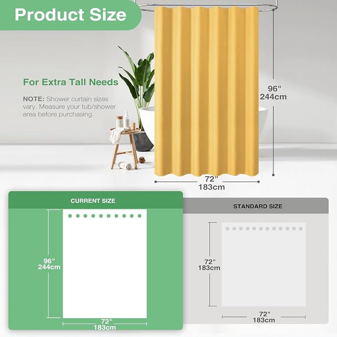 Dynamene Extra Long Waffle Shower Curtain 256 GSM Fabric 72x96 Gold - Image 3