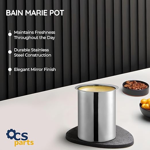 OCS Parts 1.25 Quart Bain Marie Pot | 5.75" x 3.75" Stainless Steel Pot for Warm or Cold Food, Sauces, Soups, or Organizing Cooking Utensils