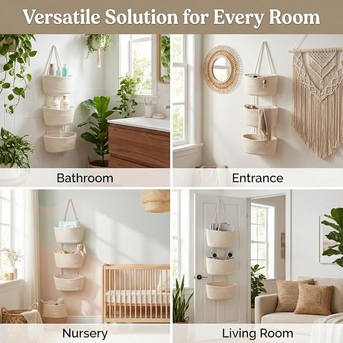 Over the Door Basket Organizer, 3 Tier Hanging Basket - Image 3