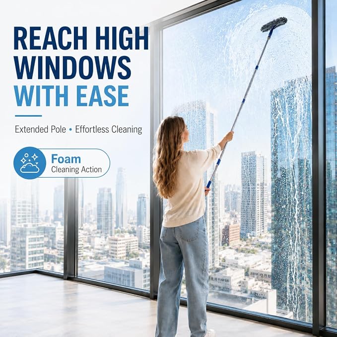 Window Squeegee with 75" Extension Pole, ITTAR Rubber Water Wiper - Image 2