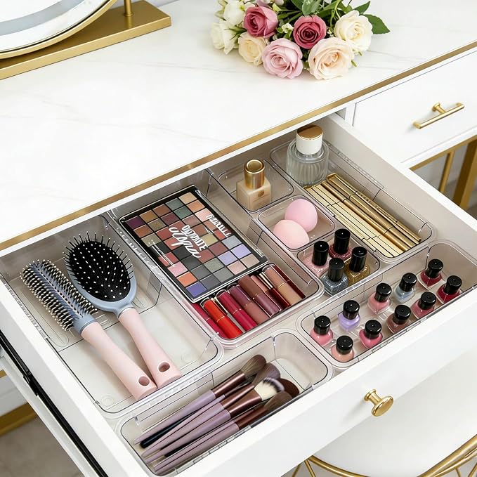 14 PCS Adjustable Clear Drawer Organizer Set - Image 2