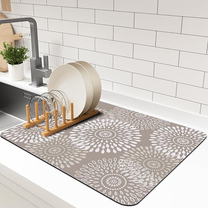 Dish Drying Mat Absorbent Kitchen Counter Mat Rubber Backing Draining Mat | by LuxStep