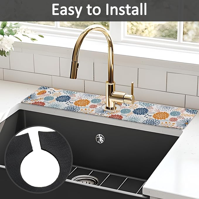 24" X 5.5" Kitchen Sink Splash Guard Faucet Mat Mandala Super Absorbent Fast - Image 5