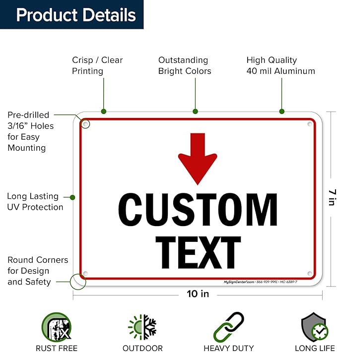 Custom Arrow,Custom Directional Sign, Down Arrow,7x10 Inches, Rust Free .040 Aluminum, Fade Resistant, Made in USA by My Sign Center