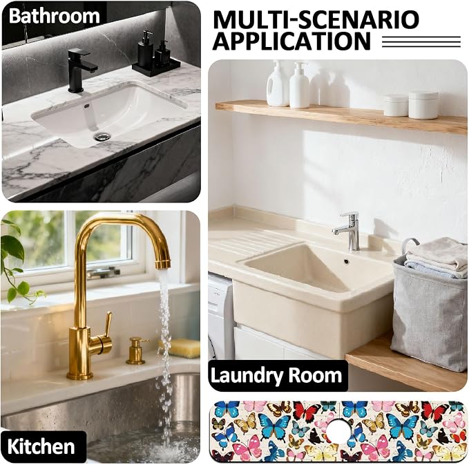 2 Pcs Kitchen Sink Splash Guard Faucet Mat Butterfly Pattern Faucet Mat - Image 7
