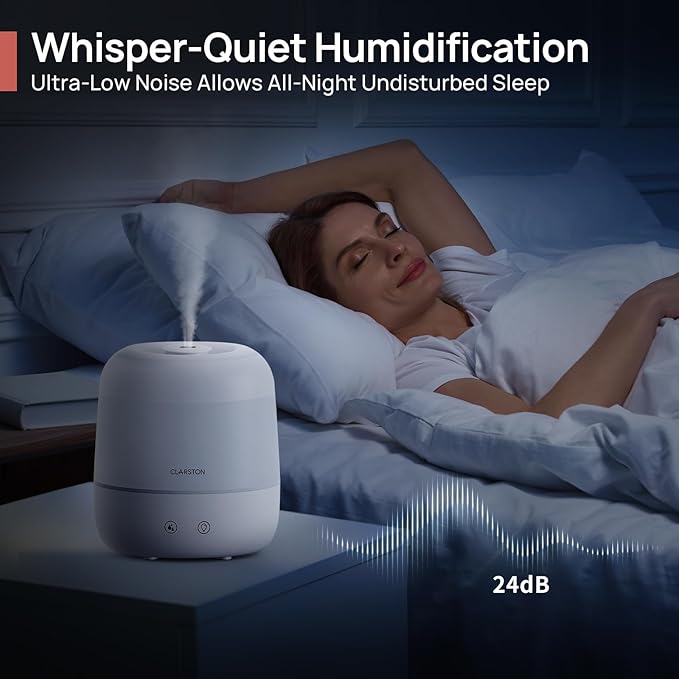 Clarston Humidifiers for Bedroom, 2L Top Fill with 360° Nozzle for Large Room, 7-Color Night Light, 24dB Quiet Cool Mist Air Humidifier for Baby Nursery & Plants, No BPA, Auto Shut Off, Easy to Clean