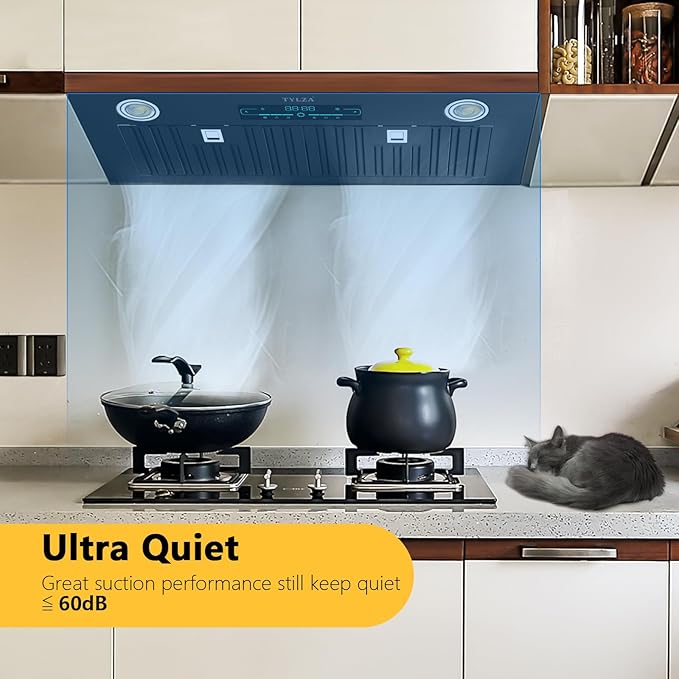 Range Hood Insert 30 Inch, KMB02-30 900 CFM Built-in Range Hood, Stainless Steel Kitchen Vent Hood with 4-Speed,Ducted/Ductless Hood Range with Bright LED Lights, Smart Control Panel, Black