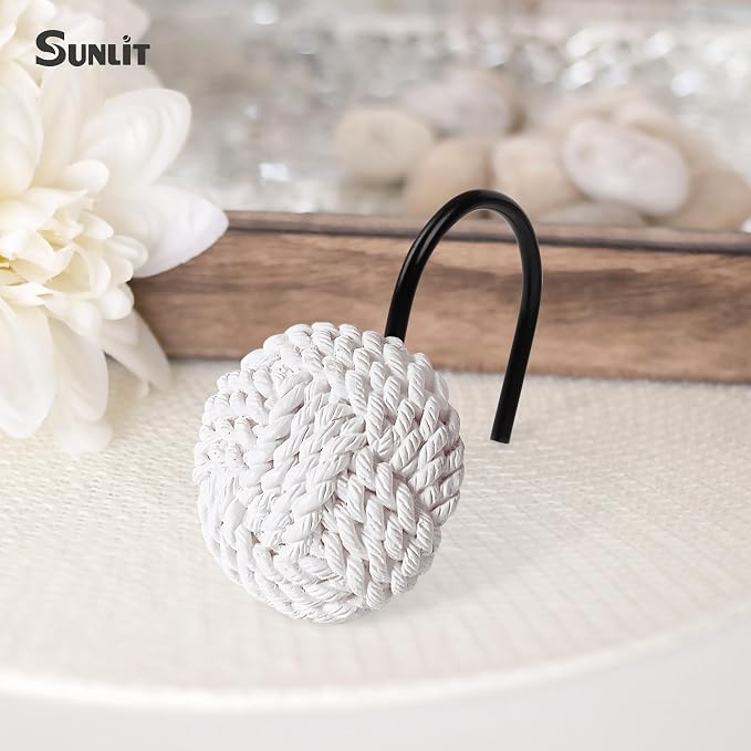 Sunlit Boho Knots Shower Curtain Hooks, Home Decorative White Shower Curtain - Image 2