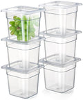 CURTA 6-Pack 1/6 Size 6" Deep NSF Polycarbonate Food Pans with Handled Lids & Drain Trays | Dishwasher & Freezer Safe Clear Container for Prep Tables, Buffet, Salad Bar, Commercial Kitchen