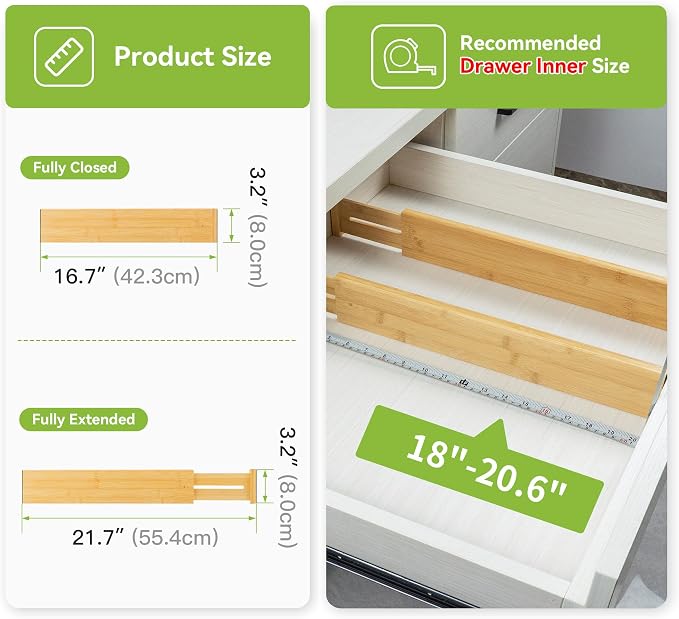 Utoplike Kitchen Drawer Divider, Expandable Bamboo Drawers Organizer 3.2" H | - Image 3