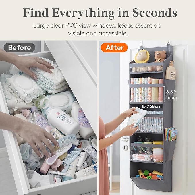 Lifewit 1 Pack Over the Door Organizer, 5 Section Clear Window Hanging Storage - Image 3