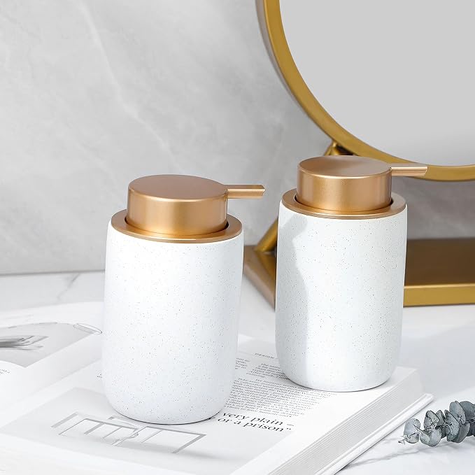 Ceramic Pump Bottle Refillable Lotion Soap Dispenser 12oz Sandstone White | - Image 5