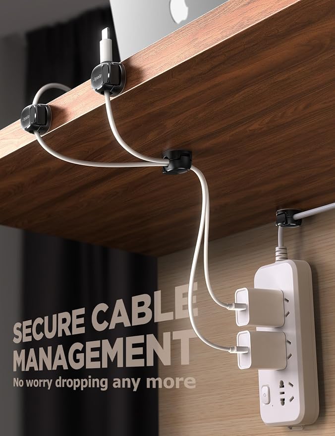 Chfeila 8-Pack Cable Clips, Quick-Lock Cord Organizer Black | Cord Holder - Image 6