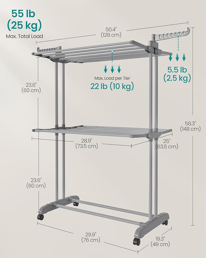 SONGMICS Clothes Drying Rack 3-Tier, Foldable Laundry Rack, Steel | Indoor - Image 5