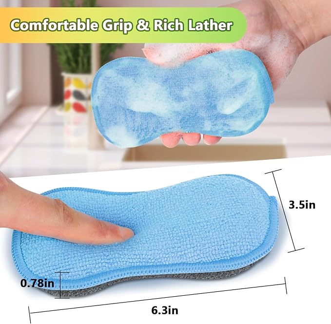 GLIMGLINT 12 Pack Dish Sponges Kitchen, Non-Scratch Microfiber Sponges | - Image 6